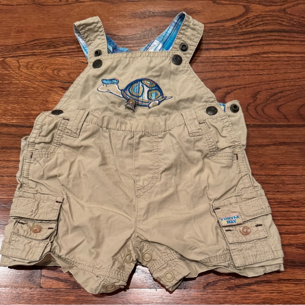 The Children’s Place - Tan Overalls with Turtle Design Baby 0-3M